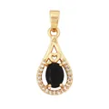 Gold-plated teardrop pendant with black gemstone and sparkling zircon halo - Black/Water Drop