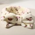 Soft cream coral fleece headband with pink leopard spots and a cute 3D bow detail - Light Pink Leopard