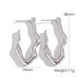 Minimalist silver wavy liquid metal earrings with dimensions 38mm height and 19mm width - Irregular Wave Streamline / Silver