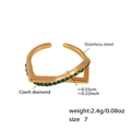 Gold stainless steel V-shaped double layer ring with green Czech diamond finish - US 7 / Gold Green Zirconia