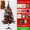 90cm green artificial Christmas tree set with gold star, red bows and LED string lights - 90cm Christmas Tree Set with Lights