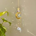 Golden moon suncatcher with iridescent crystals and stars for elegant garden wall decor - 01 Face Moon / 42g