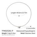 Detailed size chart of stainless steel heart necklace with length and weight info - Silver Style (YYN025201-P)
