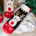 Winter plush Christmas reindeer socks in red and black with white fuzzy trim - 35-42 / Black Reindeer