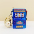 Creative blue mini slot machine keychain with red handle and gold bell charm - Blue Gradient Textured Sticker With Gold Clasp And Bell / 1000 Minimum Order