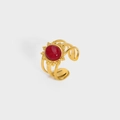 Golden multi-layer open ring featuring a polished red oval stone centerpiece - Red Gemstone Style (YYR023122-R)