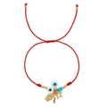 Red braided red string bracelet with gold Hamsa hand and blue evil eye charms - Red String Hamsa Star Set (JS-B220023A)