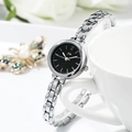 Minimalist women's steel quartz watch featuring a black dial and silver metal band - Silver Strap Black Dial