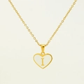 Golden stainless steel necklace with heart pendant featuring mother of pearl letter I - Letter I