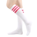 Knee-high white socks with pink stripes in sporty college style for women - One Size / White with Rose Red Stripes