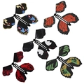 Five colorful wind-up flying butterflies with blue, orange, black, and green patterns - 10PCS Butterfly Pack (2018 Style)