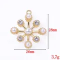 Sneeuwvlok hanger met parels en strass in lichtgouden afwerking, 28mm grootte - 13811-KC Goud Verguld-Parel Strass Emmer Tas