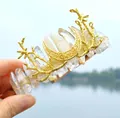Handmade moon crown headband with natural clear crystals and golden branch accents - Citrine+No.3 Crystal+Gold Branch+Gold Moon