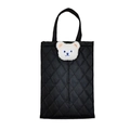 Car seat tissue holder in black quilted leather with cute plush bear decoration - Black (White Bear)