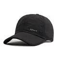 Lightweight black quick-dry sport baseball cap with laser-cut holes and silver logo - Adjustable / Black