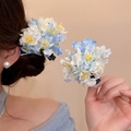 Große Blumen-Haarklammer mit blau-weißen Blüten für elegante Urlaubsfrisuren - Mischfarben Blumen-Haarspange (72#) / Einzelstück / Blau
