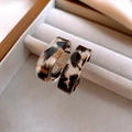 Retro C-shaped leopard print resin earrings with dark brown and cream animal pattern - 49# Steel Needle - Grey - Hoop