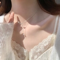 Elegant silver tulip necklace with crystal pendant on delicate chain for women - Tulip Rhinestone Style (XL2688)