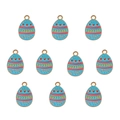 Set aus 10 blauen Emaille-Osterei-Anhängern mit Vergoldung und bunten Mustern - 10er Pack / Herz-Osterei
