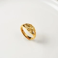 Gold plated adjustable open ring featuring sunburst pattern and hollow filigree design - Sunburst Hollow Style (J24672)