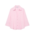 Women's casual pink button-down shirt with V-neck lapel and loose fit on white background - XS / Pink