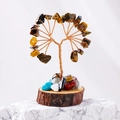 Handmade tiger eye crystal money tree with copper wire and natural wood base - Tiger's Eye