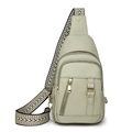 Light green PU leather chest bag with geometric webbing strap and gold hardware accents - Light Green