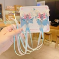 Handmade butterfly hair clips with pink and blue embroidery and hanging ribbons - Best Seller / Ning Dai Butterfly Style (X424)