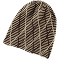 Unisex winter knit beanie with warm fleece lining and brown diamond lattice pattern - Beige Coffee