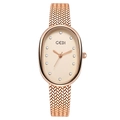 Reloj de mujer en oro rosa con esfera ovalada de nácar e índices de cristal - Correa Oro Rosa Esfera Rosa