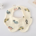 Beige cotton gauze baby bib with cartoon bear and car patterns and snap closure - Gauze Flower Wrap - Car Bear