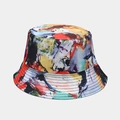 Détail du chapeau bob à graffiti coloré avec coutures renforcées sur le rebord - M (56-58cm) / Impression de Taches d'Encre Abstraite Multicolore (1#色)