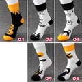 Halloween crew socks variant showing pumpkin ghost and bat patterns on white foot models - Unisex (35-44) / Halloween Theme Selectable