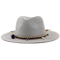 Gray woven straw cowboy hat with bohemian tassel trim and shell beads for travel style - M (56-58cm) / Gray