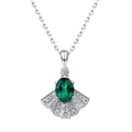 Elegant silver fan-shaped necklace with green emerald stone and zircon pavé detailing - Thick Silver White Gold - Lab-Grown Emerald Fan Shape (NL018398)