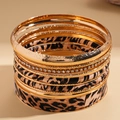 10-teiliges Armreif-Set in Gold mit Leoparden-Leder und funkelnden Strass-Steinen - Armreif - Kaffee Leopard (10er Set)