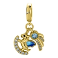 Detail of 925 sterling silver golden moon and dragon charm with blue enamel and zircon - Rocking Horse Unicorn Charm