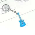 Blue electric guitar keychain with metal enamel finish and silver ring accessory - New Mini Blue Guitar