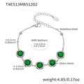Silver stainless steel bracelet featuring five round green glass stones and adjustable chain - Bracelet Only / Silver-Green