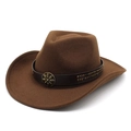 Chapeau de cowboy marron en laine avec bandeau clouté et badge métallique de tournesol - M (56-58cm) / Marron
