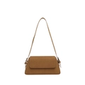 Minimalist brown faux suede baguette bag for women with adjustable leather shoulder strap - Brown