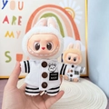 Plush Labubu doll clothes featuring white hooded outfit with black stripes and brown buttons - White Sailing Dream Set / First And Second Generation Keychains Are Compatible With La Cloth Dolls. Dolls Not Included.