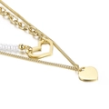 Double-layer gold stainless steel necklace with solid heart pendant and pearls - Gold Style (KN197834-KLX)