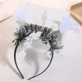 Halloween headband with black tinsel, white ghosts, and purple glitter spider accents - Purple Glitter Ghost Tinsel