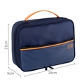 Navy blue digital storage organizer bag with orange handle and 28x21x9cm size marks - Three Layers Navy Blue