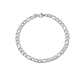 Nahaufnahme des polierten silbernen Figaro-Kettenarmbands mit Karabiner für Herren - Silber
