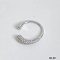 Polished silver-tone C-shaped ear cuff with sparkling rhinestone accents, model B519 - Silver Plated C-Shape Pave Rhinestone Open Ring (B519)