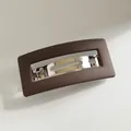 Minimalist matte dark brown rectangular hair clip with silver spring mechanism - Brown