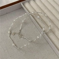 Minimalistisches S925 Sterlingsilber Armband mit Süßwasserperlen und Wellendesign - Halskette (17TL21) / 925er Silber