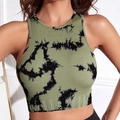 Seamless tie-dye ribbed fitness tank top for women in green and black marble pattern - Olive Green